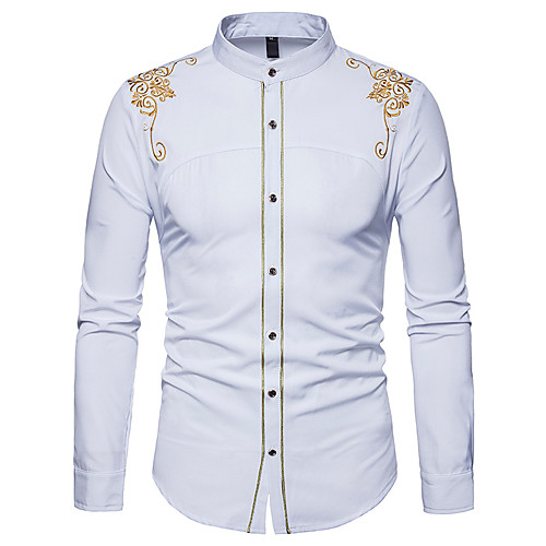 

Men's Shirt Striped Embroidered Long Sleeve Daily Tops Cotton Chinoiserie White Black Wine