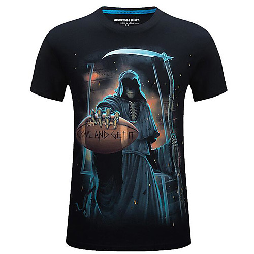 

Men's T shirt Skull Print Short Sleeve Daily Tops Streetwear Round Neck Black Navy Blue / Summer