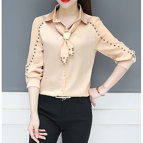 

Women's Blouse Long Sleeve Going out Tops Cotton Basic Black Red Beige