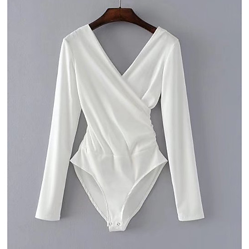 

Women's Plus Size Daily V Neck White Black Blushing Pink Romper Solid Colored Basic Batwing Sleeve Cotton / Wide Leg / Sexy