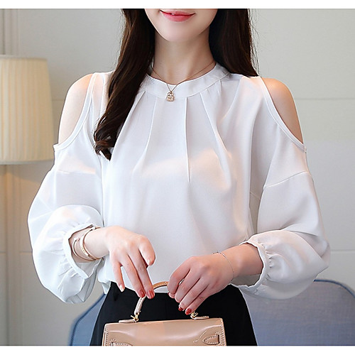 

Women's Blouse Solid Colored Floral Print 3/4 Length Sleeve Daily Tops Basic White Red