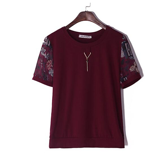

Women's T shirt Floral Print Short Sleeve Daily Tops Basic Red Army Green Navy Blue