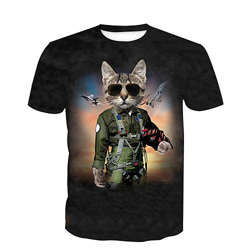 

Men's T shirt Animal Plus Size Short Sleeve Daily Tops Basic Black