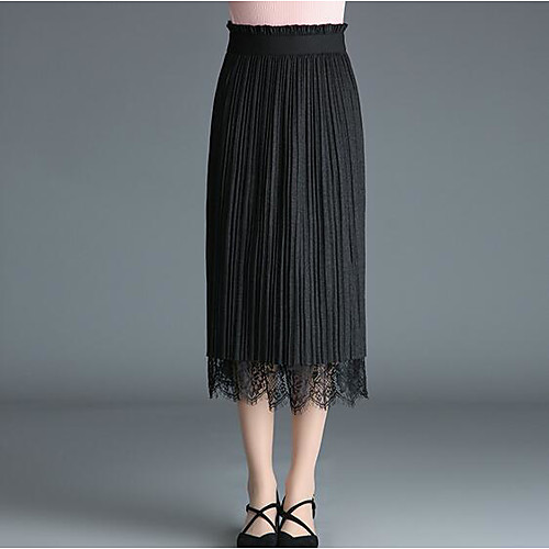 

Women's Daily Cotton Swing Skirts Solid Colored Lace Black
