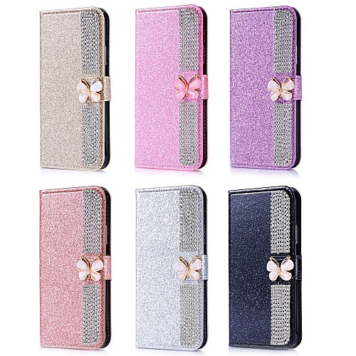 

Case For Apple iPhone X / iPhone 8 Plus / iPhone 8 Rhinestone / Glitter Shine Full Body Cases Solid Colored Hard PU Leather