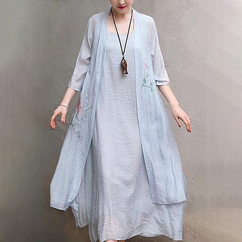 

Women's Swing Dress Maxi long Dress Purple Orange White Light Blue Half Sleeve Floral Print Summer Round Neck Holiday Going out Loose M L XL XXL 3XL / Cotton / Plus Size / Plus Size / Cotton