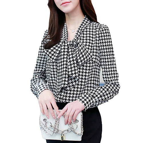 

Women's Shirt Check Long Sleeve Work Tops Basic Black