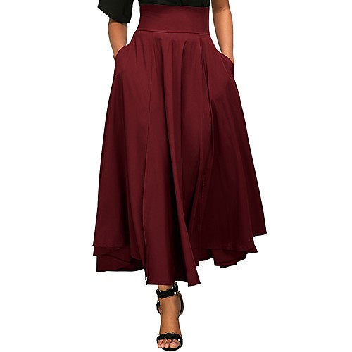 

Women's Daily Basic Swing Skirts Solid Colored High Waist Black Blue Red / Maxi