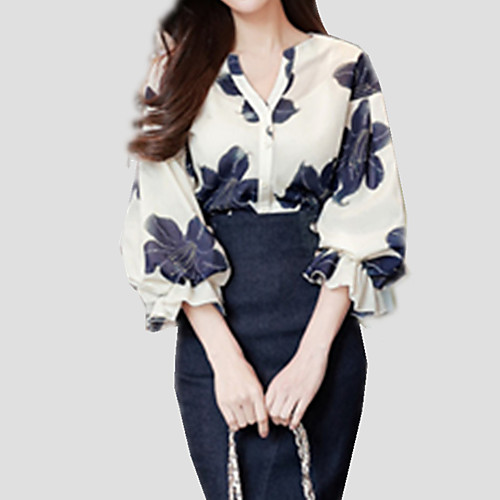 

Women's Shirt Floral Print 3/4 Length Sleeve Daily Tops Streetwear Beige