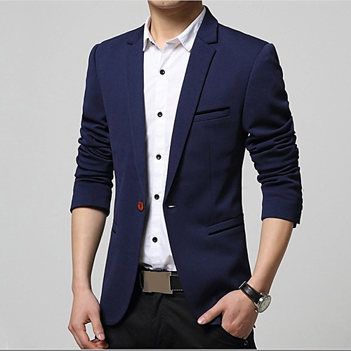 

Men's Blazer Daily Work Solid Colored Cotton / Polyester Men's Suit Wine / Khaki / Black - Shirt Collar / Fall / Spring / Long Sleeve / Plus Size