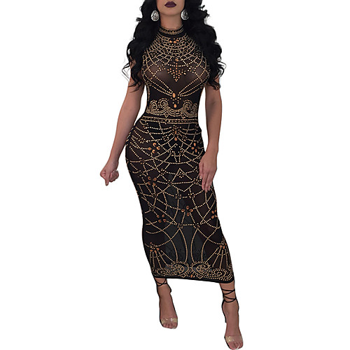 

Women's Sheath Dress Midi Dress Army Green Royal Blue Black Red Sleeveless Geometric Patchwork Print Summer Crew Neck Off Shoulder Streetwear Skinny S M L XL / Sexy