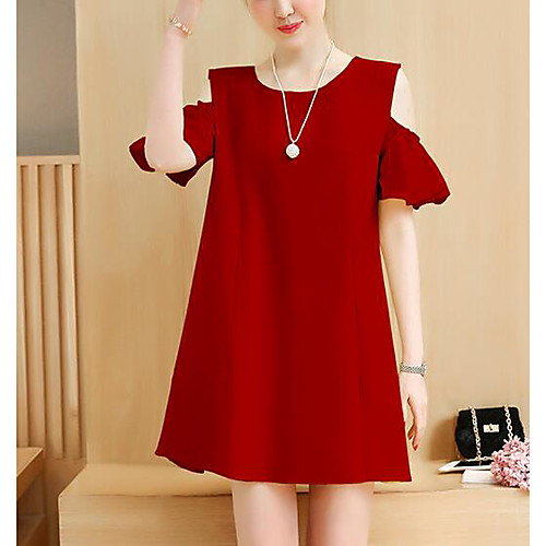 

Women's Shift Dress Short Mini Dress Yellow Black Red Short Sleeve Red Solid Colored Summer Round Neck Basic M L XL XXL 3XL 4XL 5XL / Cotton / Plus Size / Plus Size / Cotton