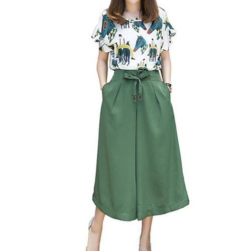 

Women's Basic Geometric Plus Size Daily Two Piece Set Shirt Collar Shirt Pant Print Tops
