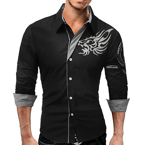

Men's Shirt Animal Plus Size Print Long Sleeve Daily Tops Basic White Black Navy Blue