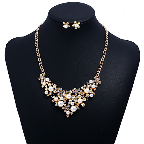 

Women's Cubic Zirconia Jewelry Set Floral / Botanicals Flower Ladies Sweet Imitation Pearl Zircon Earrings Jewelry Gold For Party Graduation