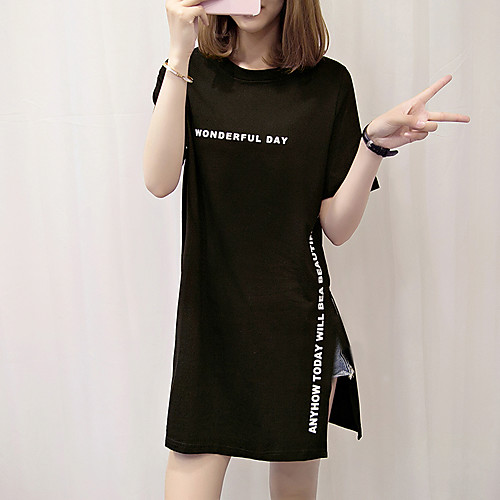 

Women's T shirt Letter Short Sleeve Daily Tops Cotton White Black
