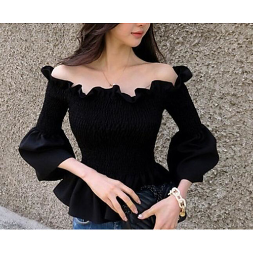 

Women's Blouse Solid Colored Print Long Sleeve Daily Tops Basic Black
