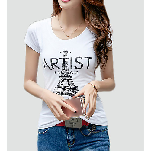 

Women's T shirt Letter Plus Size Print Short Sleeve Daily Tops Basic White Black
