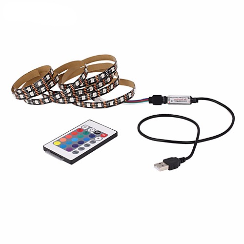 

1M LED Light Strips RGB Tiktok Lights USB Flexible Lamp USB 5V 30 x 5050 SMD 10mm LEDs Blackboard with 24 Key IR Remote Controller for Flat Screen TV Background, HDTV, PC Monitor
