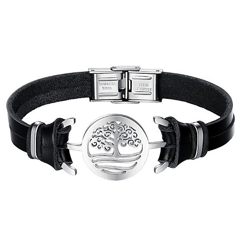 

Men's Leather Bracelet Tree of Life Fashion Stainless Steel Bracelet Jewelry Black For Daily