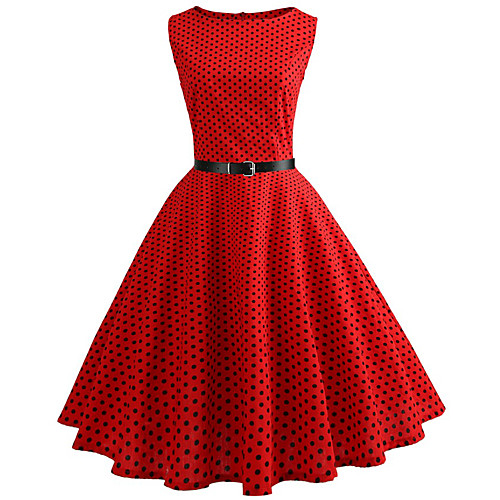 

Women's Swing Dress Red Sleeveless Polka Dot Spring Summer Round Neck Vintage Going out Slim S M L XL XXL / Cotton / Cotton