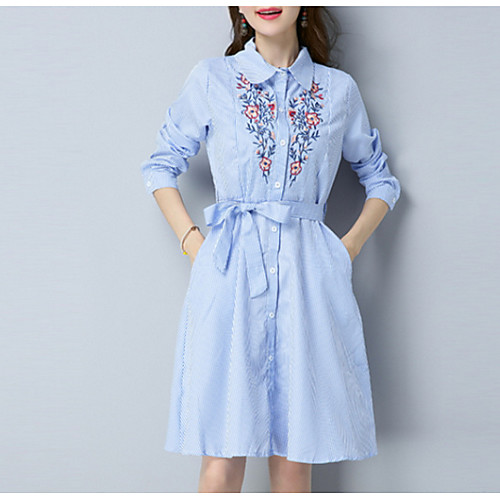 

Women's Swing Dress Short Mini Dress Gray Light Blue Long Sleeve Solid Colored Spring Shirt Collar Going out Slim M L XL XXL