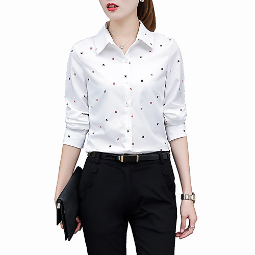 

Women's Shirt Geometric Plus Size Long Sleeve Daily Tops White Black
