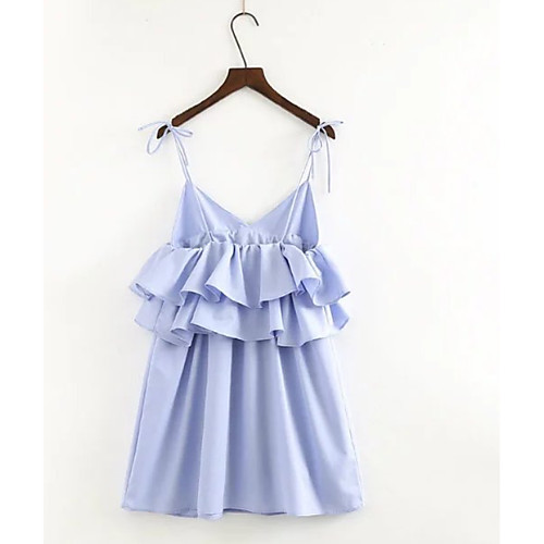 

Women's Strap Dress Short Mini Dress Light Blue Sleeveless Solid Colored Summer Slim S M L / Cotton / Sexy / Cotton