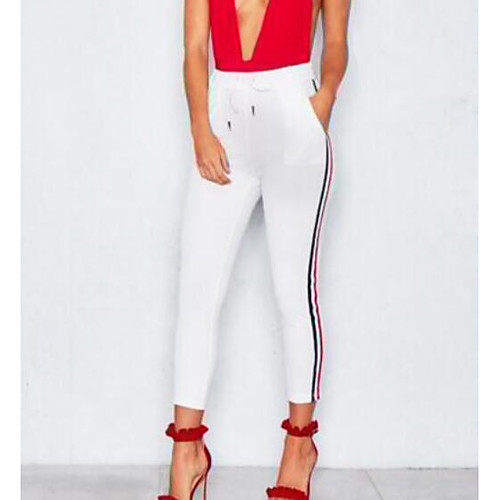 

Women's Basic Cotton Slim Daily Chinos Pants Striped Solid Colored High Waist White Black Red