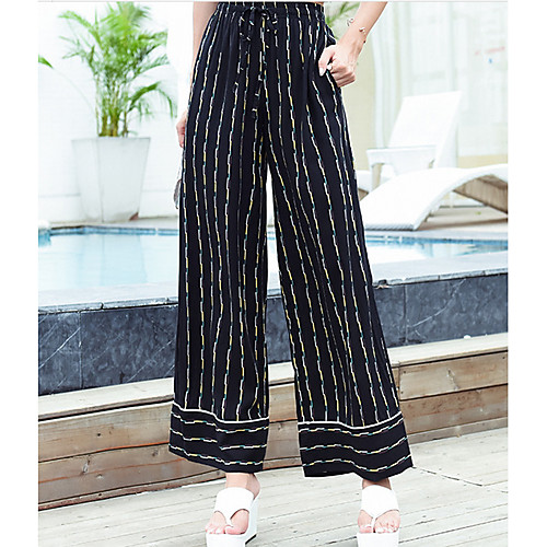 

Women's Active Loose Daily Wide Leg Pants Striped Black