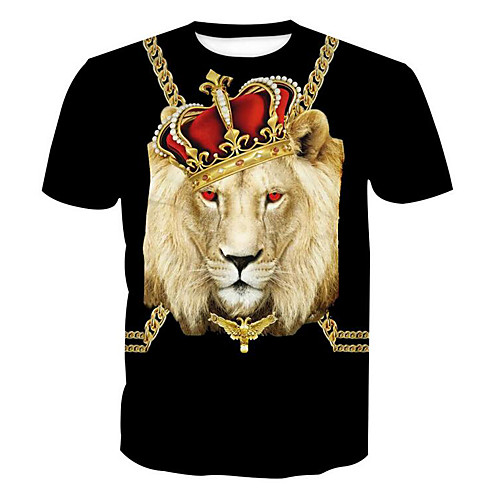 

Men's T shirt Animal Plus Size Print Short Sleeve Daily Tops Basic Black