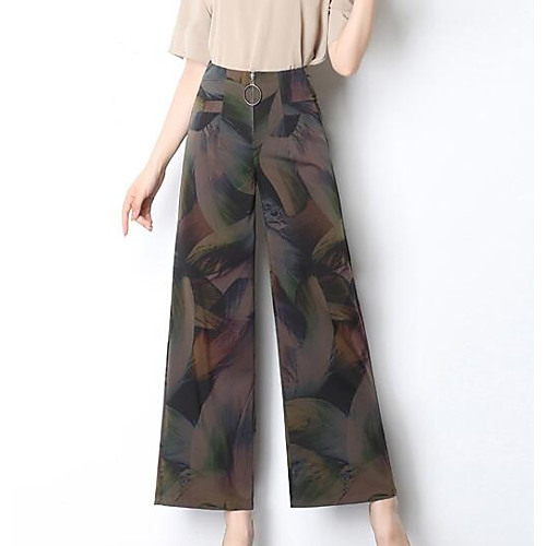 

Women's Basic Plus Size Daily Wide Leg Pants Floral Print High Waist Brown