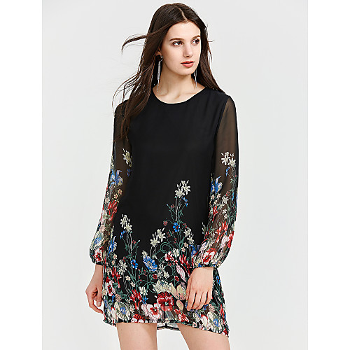 

Women's Shift Dress Short Mini Dress Black Short Sleeve Geometric Lace Summer Round Neck Club Lantern Sleeve Floral S M L XL / Silk