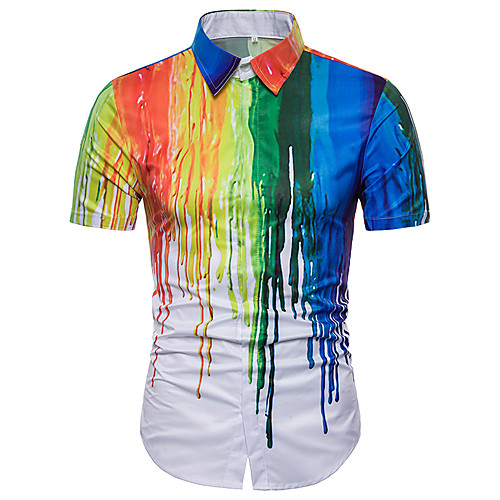 

Men's Shirt Rainbow Plus Size Short Sleeve Daily Tops Basic Rainbow