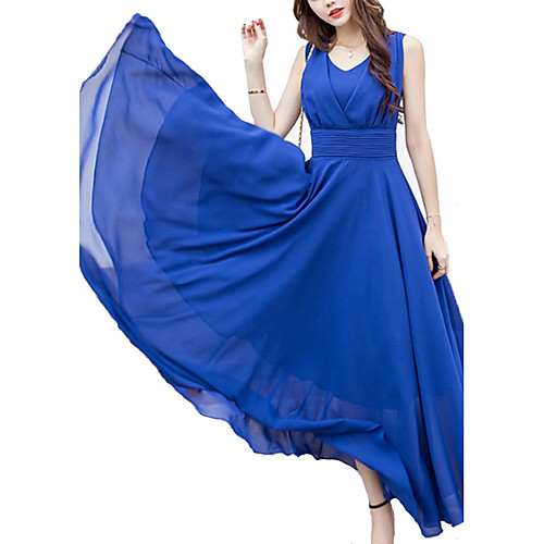 

Women's Chiffon Dress Midi Dress Blue Purple Yellow Blushing Pink Green White Black Red Light Green Sleeveless Solid Colored V Neck S M L XL XXL 3XL 4XL 5XL / Plus Size / Plus Size