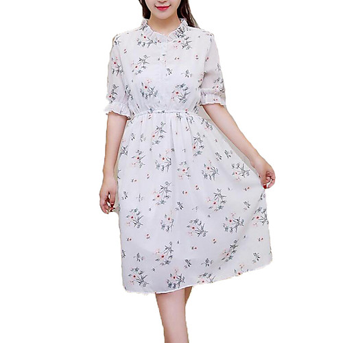 

Women's A Line Dress Midi Dress White Light Blue Half Sleeve Floral Summer Round Neck Streetwear Holiday Flare Cuff Sleeve Slim S M L XL XXL