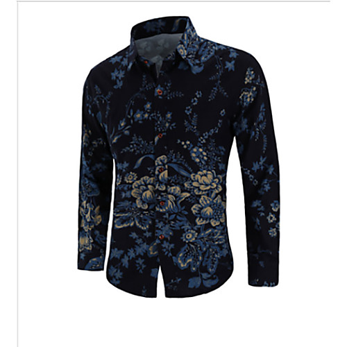 

Men's Plus Size Floral Shirt Luxury Vintage Chinoiserie Party Daily Club Black / Long Sleeve