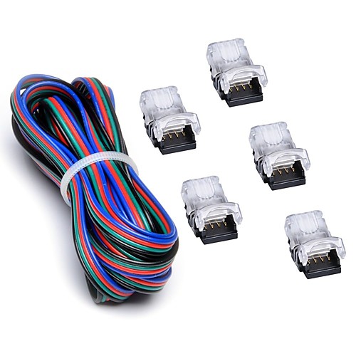 

5PCS 10mm Waterproof RGB 4 Pin LED Strip Connector With 22# UL Listed 3M 4 Conductor Line DIY Both Strip to Power Lead or Board to Board Jumper