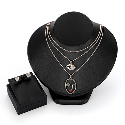 

Women's Cubic Zirconia Jewelry Set Stud Earrings Pendant Necklace Geometrical Lips Ladies Fashion Zircon Gold Plated Earrings Jewelry Gold For Wedding Evening Party
