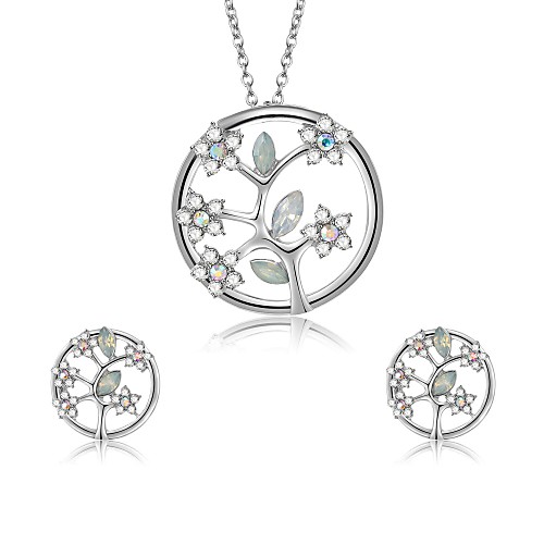 

Women's Cubic Zirconia Jewelry Set Stud Earrings Pendant Necklace Floral / Botanicals Leaf Flower Ladies Zircon Silver Plated Earrings Jewelry Silver For Wedding Evening Party