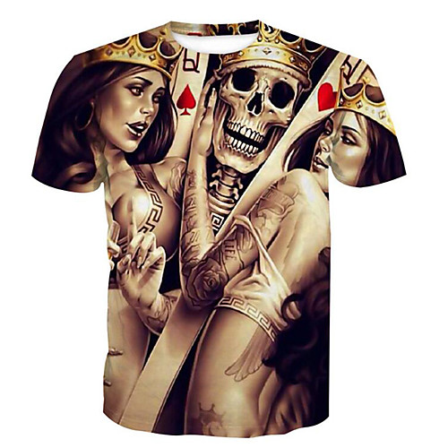 

Men's Plus Size Skull Print T-shirt Skull Basic Daily Weekend Round Neck Brown / Summer / Short Sleeve