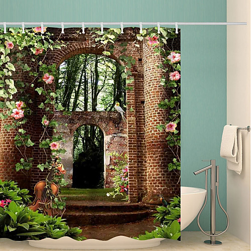 

Multicolor Shower Curtains with Hooks Contemporary Polyester Waterproof Digital Print Bath Curtain 72 Inch