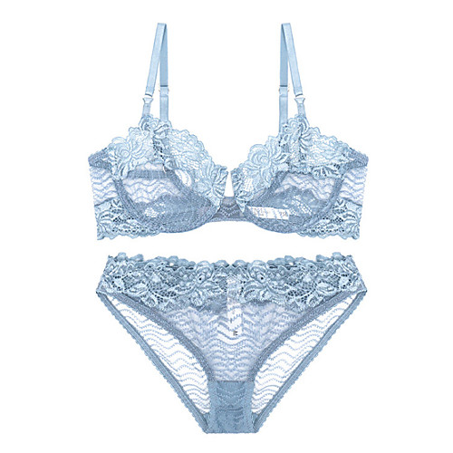 

Women's Bra & Panty Set Push-up Lace Bras Full Coverage Floral Blushing Pink