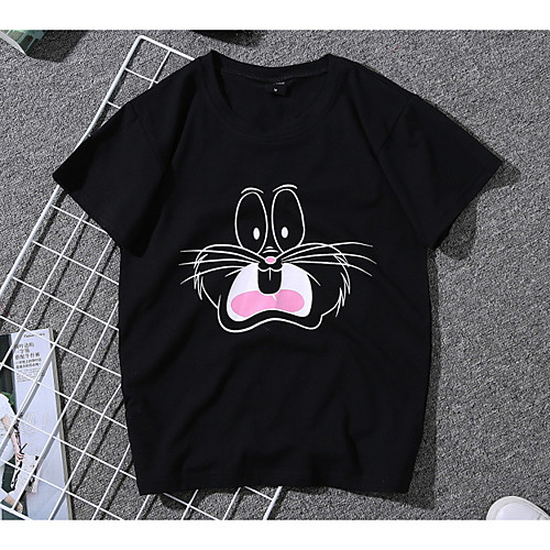 

Women's T shirt Animal Short Sleeve Daily Tops Basic White Black