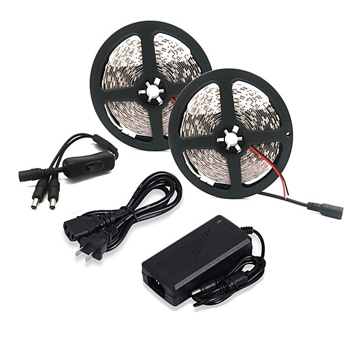 

2x5M Light Sets LED Light Strips Flexible Tiktok Lights 2x300 LEDs 5050 SMD 10mm 1 12V 6A Adapter 1 x On-line Dimmer Dwitch Warm White Cold White Cuttable Self-adhesive 12 V 1set