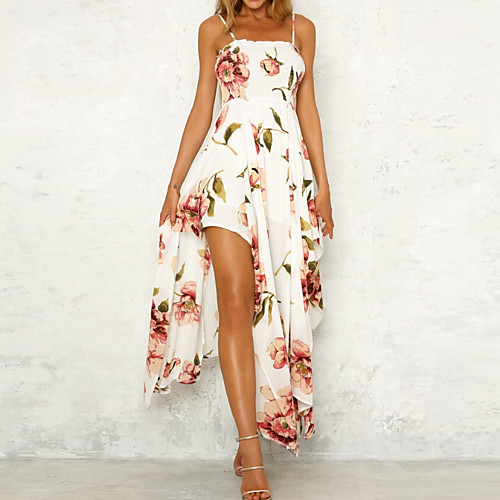 

Women's Strap Dress Midi Dress White Short Sleeve Floral Geometric Print Summer Basic Holiday Slim Floral S M L XL