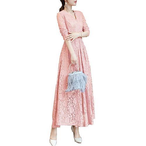 

Women's Swing Dress Maxi long Dress Blushing Pink White Black Light Blue Long Sleeve Dusty Rose Solid Colored Spring Round Neck Going out Slim M L XL XXL / High Waist / Sexy