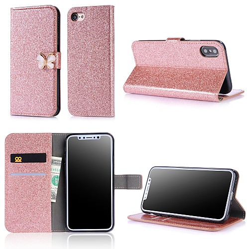 

Case For Apple iPhone X / iPhone 8 Plus / iPhone 8 Wallet / Card Holder / with Stand Full Body Cases Solid Colored Hard PU Leather