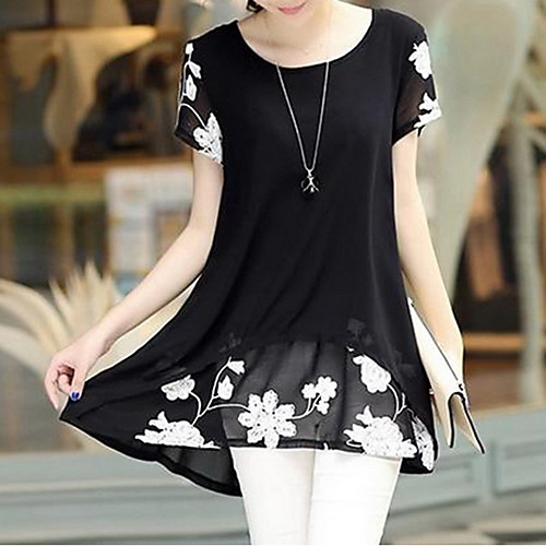 

Women's Blouse Plus Size Print Short Sleeve Daily Tops Casual Streetwear White Black