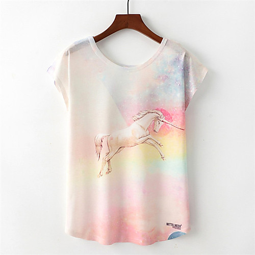 

Women's T shirt Rainbow Animal Short Sleeve Daily Tops Active White